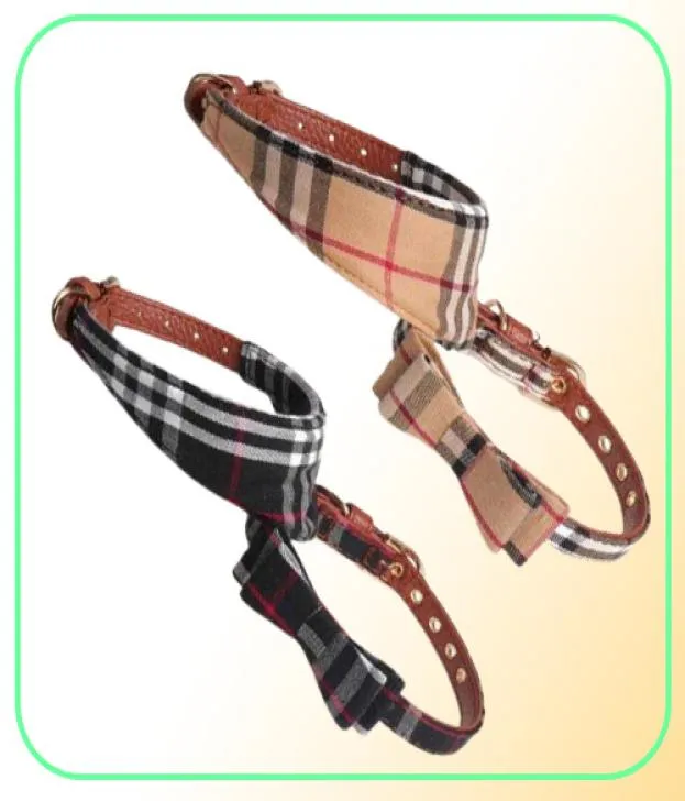 Top Quality Fashion Dog Collar and Leash Set with Bow Dog triangle towel Tie Pretty Metal Buckle Small DogCat Collar Pet Accessor8634356