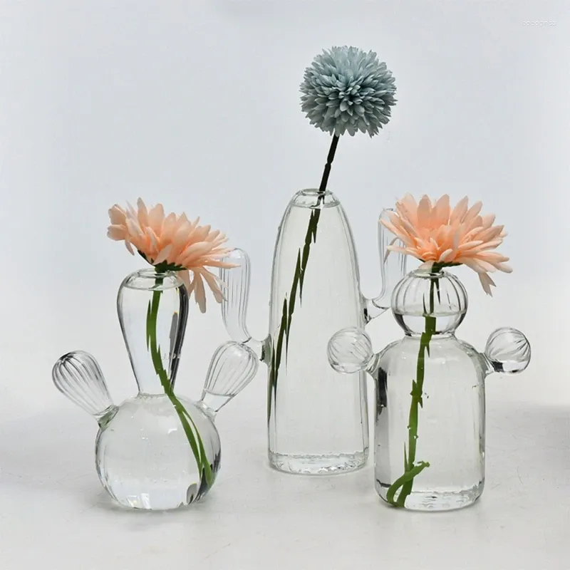 Vases H7EA Cactus Glass Vase Flower Plant Flowerpots Decorations Home Hydroponics Terrariums Arrangement Decors