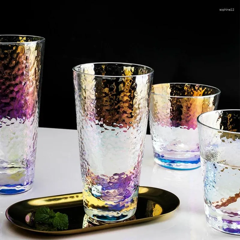 Verres à vin coloré en verre tasse de maison barre exquise eau créative marteau motif café bière jus de bière lait whisky tasse