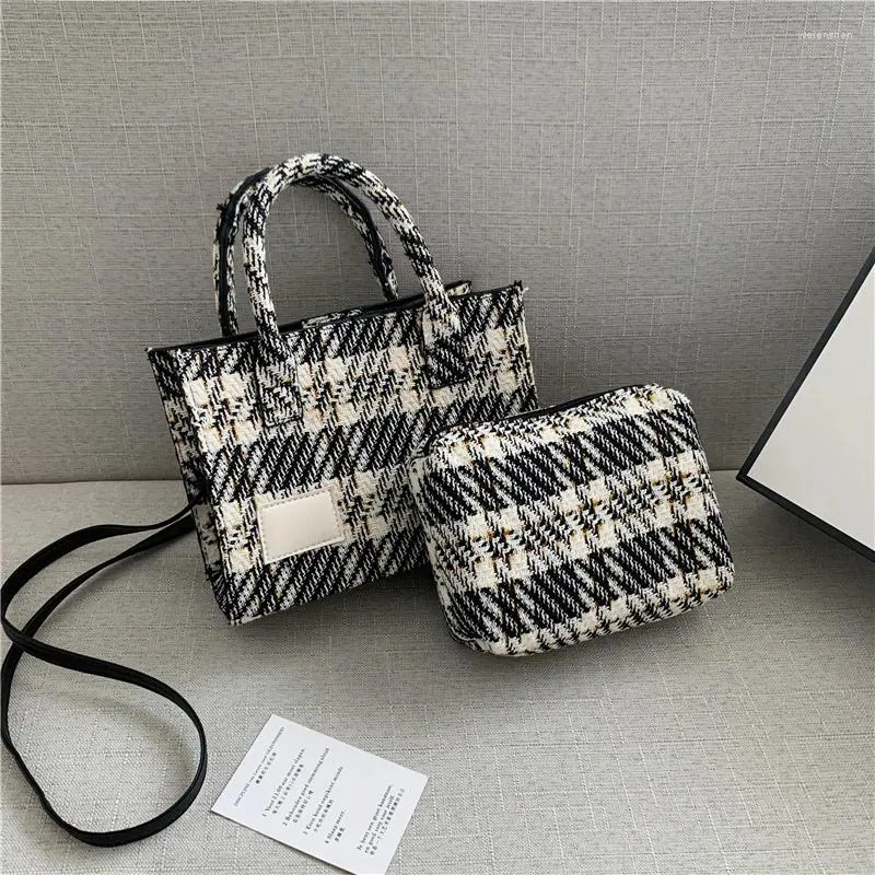 Shoulder Bags Fashion Women Plaid Woolen Cloth Contrast Color Ladies Messenger Large Capacity Female Tote Purse Handbags