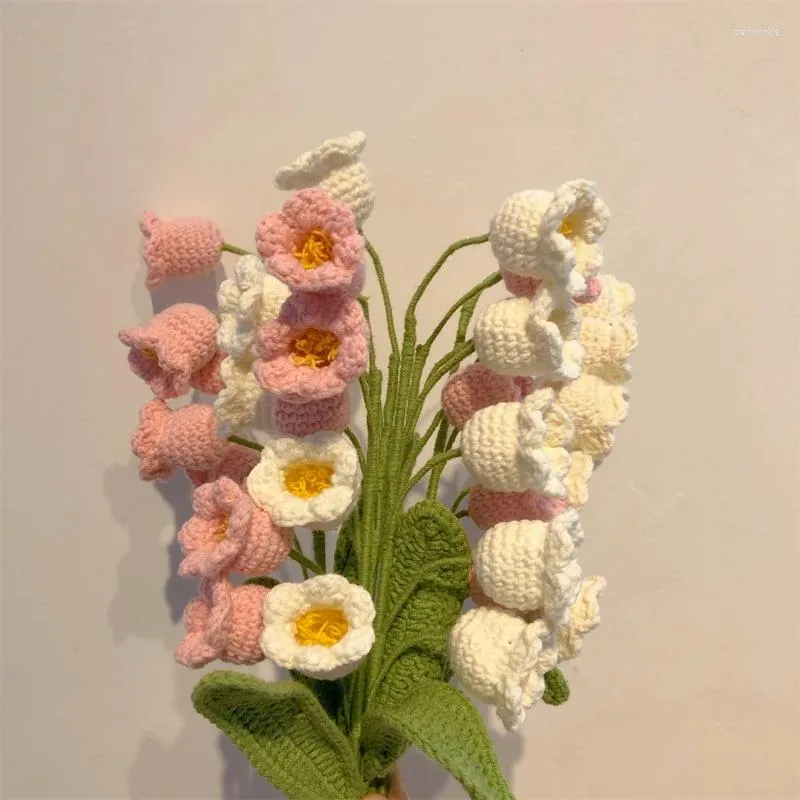 Decorative Flowers 5 Branches Handmade Knitting Lily Of The Valley Artificial Bouquet Wool Crochet Immortal