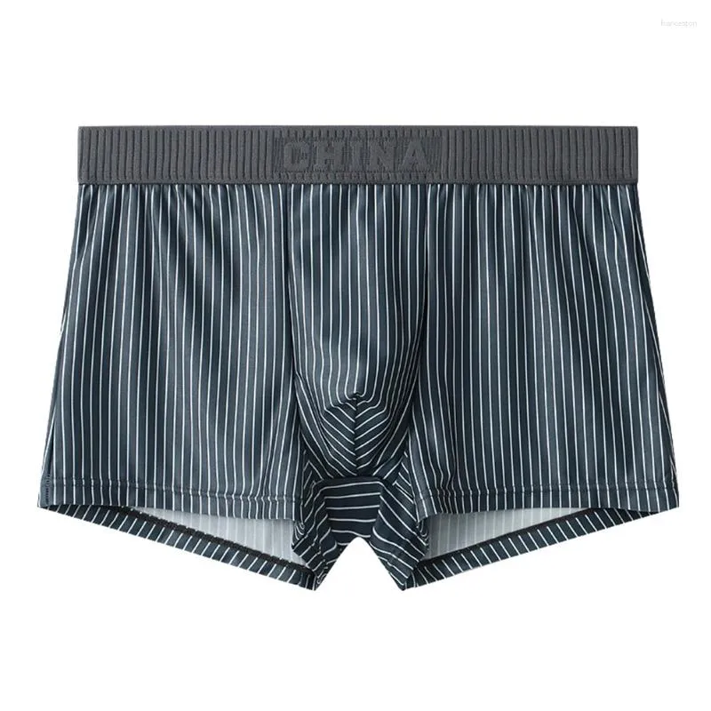 Underpants 1pc Sexy Men's Ice Silk Boxer Shorts Fashion Striped Men Briefs Pouch Underwear Trunks Comfy Panties