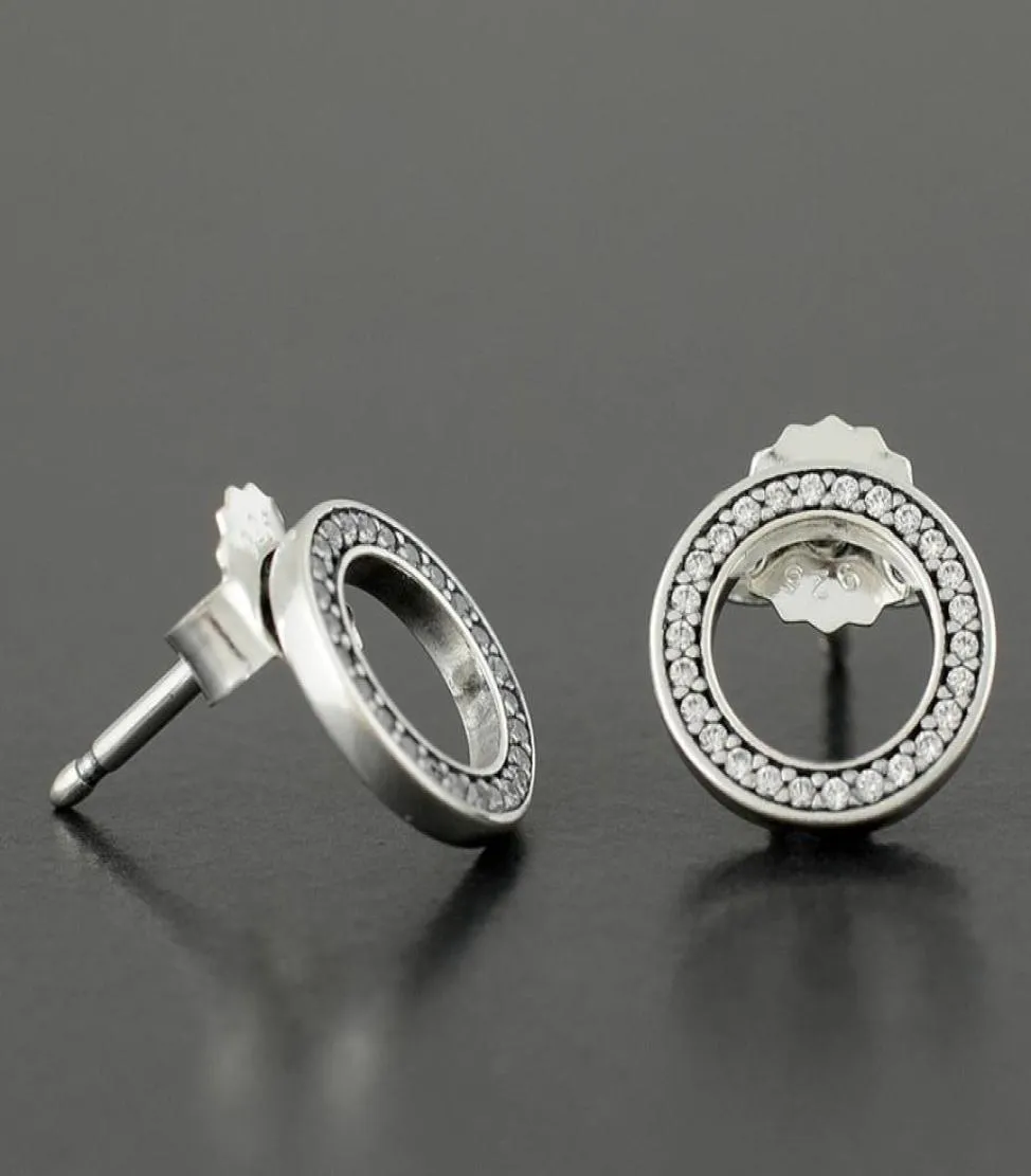 Wholesale- 925 Sterling Silver Circle Stud Earring with Original Box set for CZ Diamond Women Fashion Earrings3170031