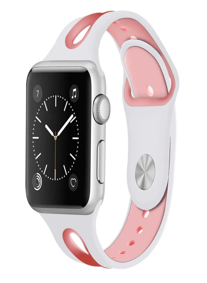 Nieuwe siliconen dubbele kleurenband voor Iwatch 12345 3840mm 4244mm hitkleuren Sport Band2120324