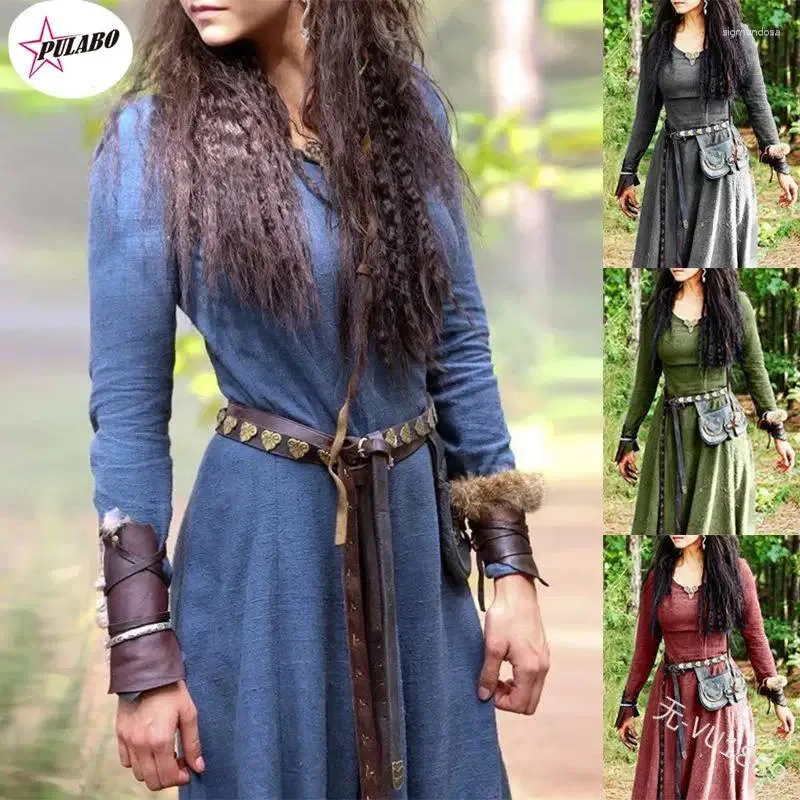 Robes décontractées pulabo manches longues maxi robe vintage fée elfique femmes médiévales Renaissance viking vêtements gothiques robe de bal fantastique