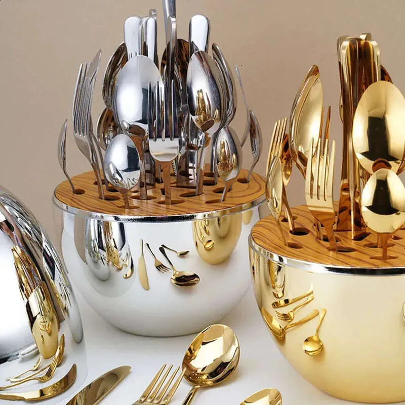 Gold Stainless Steel Egg Sier Silver Dining Set With... 