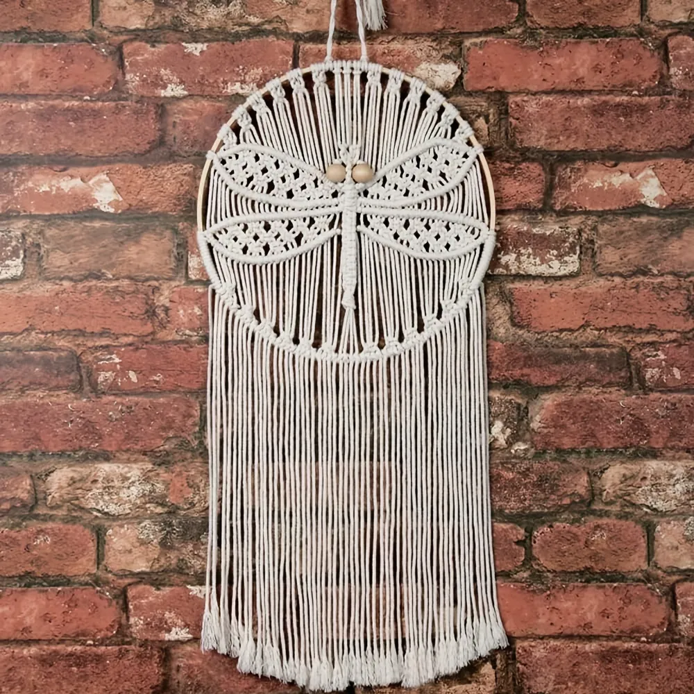 1 st macrame muur hangend libel tapijt, muur kunstdecor handgemaakte geweven boho ornament muurhanger voor kantoorslaapkamer apartmannen