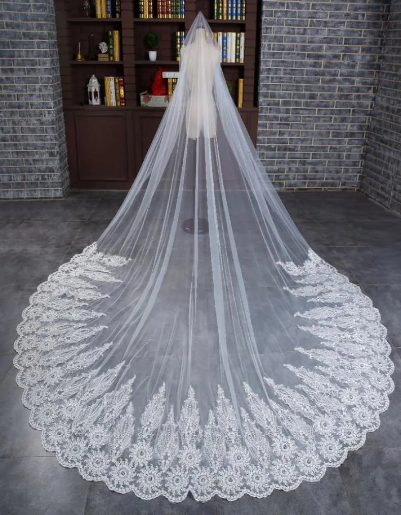 Ivoire blanc longue dentelle cathédrale Crystal Crystal Courte Veille nuptiale pour la mariée Veils de mariage 20178492766