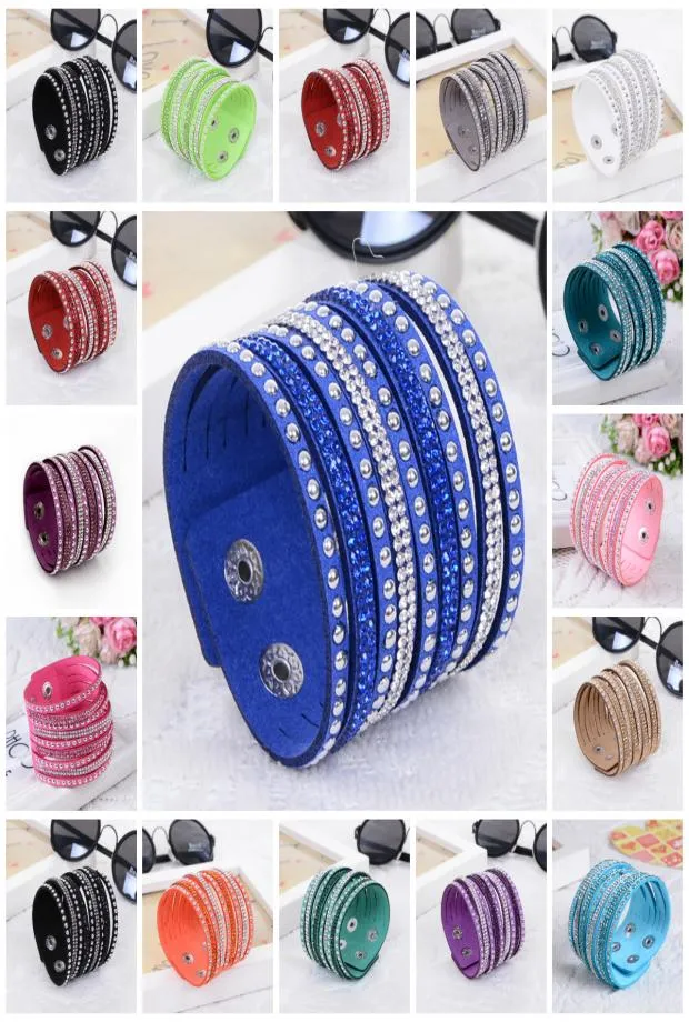 Charm Bracelet For Women Shiny Women Multilayer Leather Rhinestone Crystal Bracelet Buttons WhiteBlack Blue Bracelet Leather Bra8648888