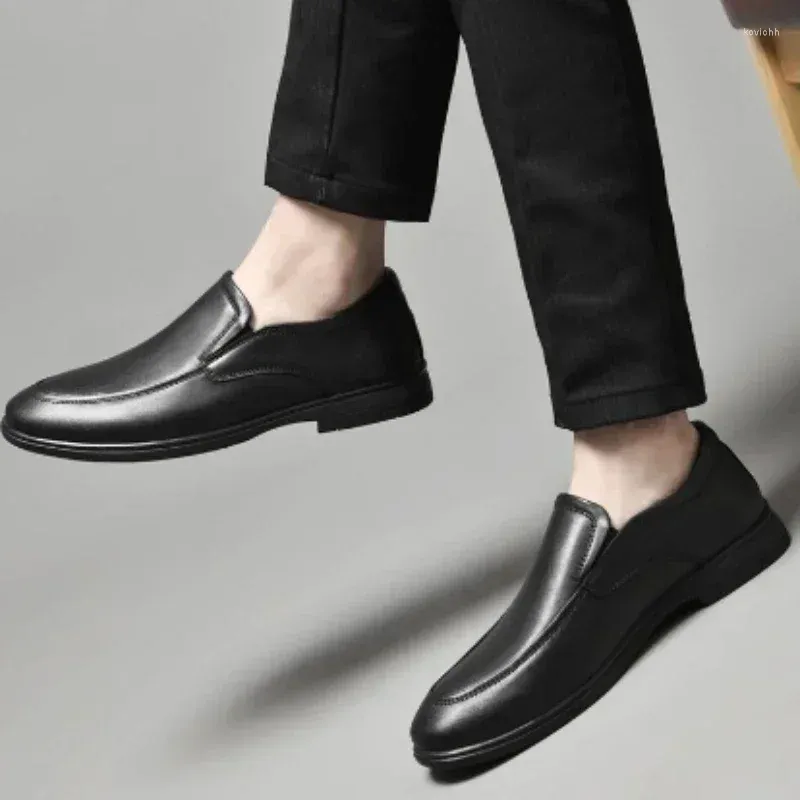 Casual Shoes 2024 High Quality For Men Slip On Leather Spring And Autumn Solid Platform Chunky Heels Work Business