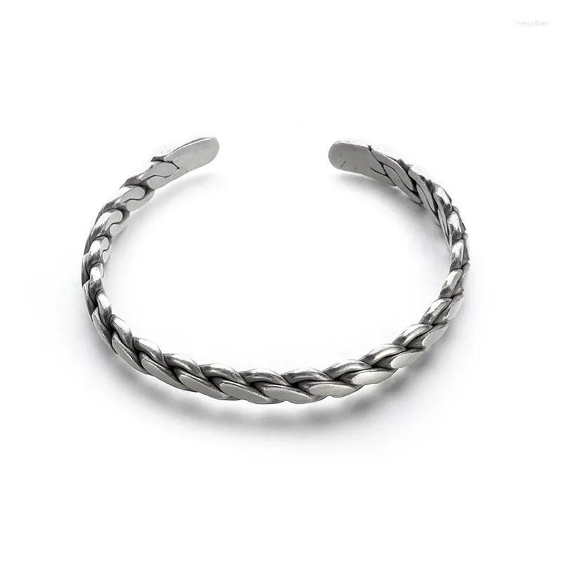 Bangle Men's Silver Plated Twist Braided Bracelet Women's Ethnic Interwoven Open Jewelry Birthday Party Trendy Gift
