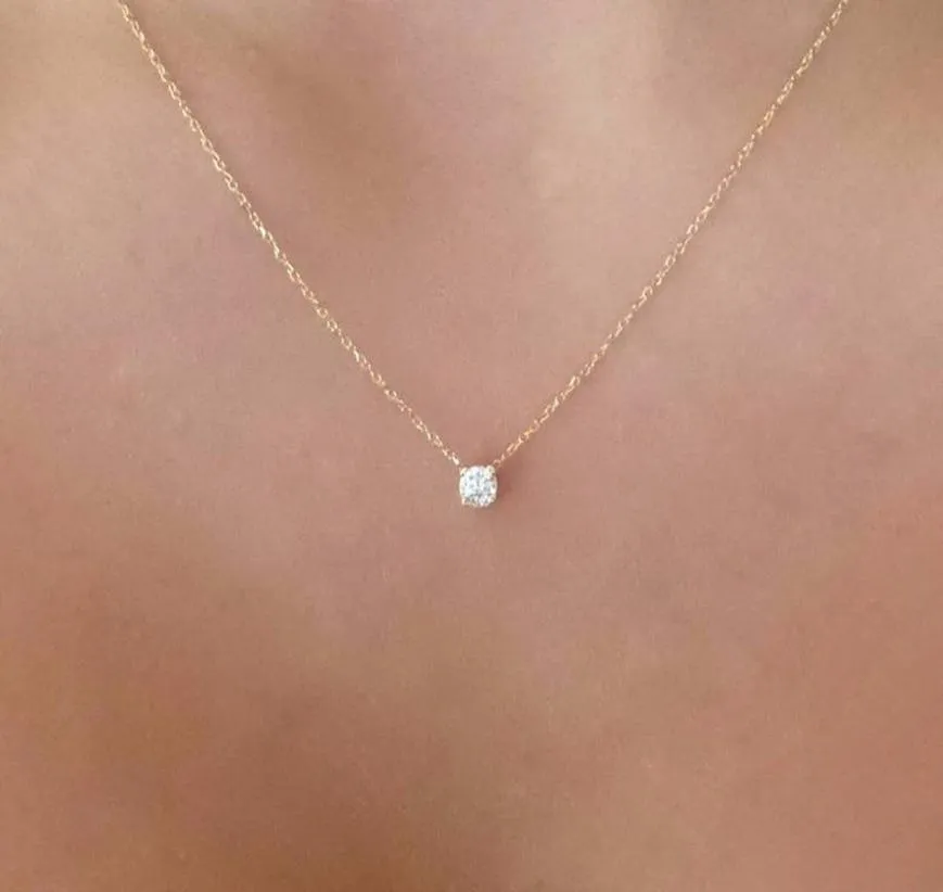 Fashion Gold Diamonds Necklaces Delicate Solitaire Pendant Dainty Pendants Necklace Bridal Jewelry Floating Diamond Jewellery3843348