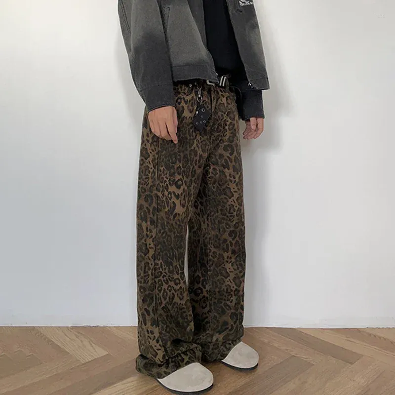 Męskie spodnie 2024 Fashion American Style Leopard Prosto Casual Denim High Street modne oryginalne dżinsy męskie