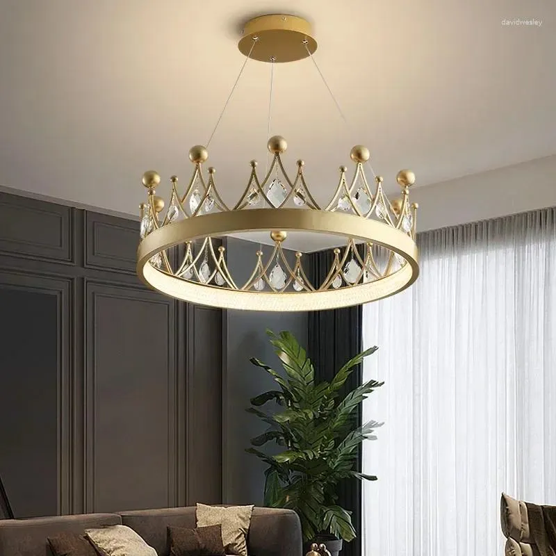 Lustres modernes LED LED LED Children's Children's Room Decord Lamping Living Bedroom Luxury Crown Art Crystal Pendant Lights