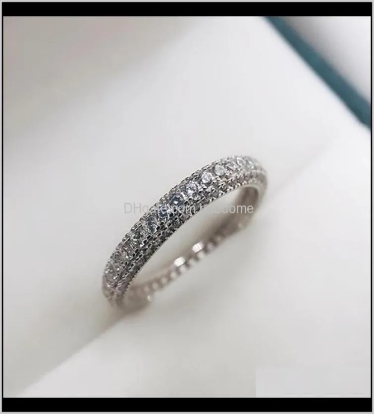 Drop entrega 2021 Eternity Promise Ring 925 Sier Micro Pave 5a Circón CZ Anillos de alianza de bodas de compromiso para joyas de mujeres 4LYNH8158592