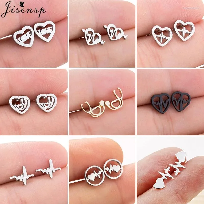 Boucles d'oreilles étalon la mode minuscule ecg rythme cardiaque pour les femmes mignonnes de lettres de lettre de coeur en acier inoxydable cadeaux