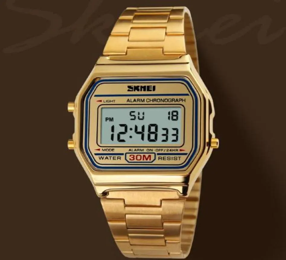 Skmei Men039 Lady Retro Business Watch imperméable Electronic Watch Personality Band Steel Light Gold Watches7514685