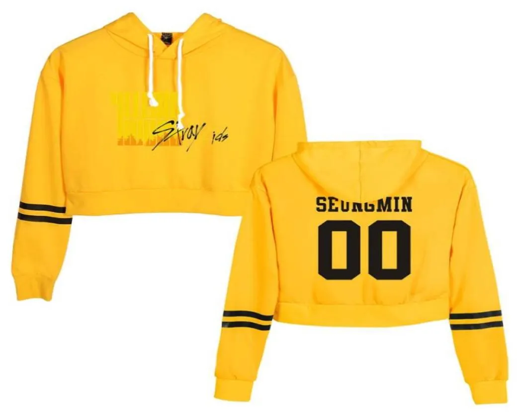 Women039S Hoodies Sweatshirts Kpop Sokak Çocukları Üst Hoodie Straykids Sarı Ahşap Harajuku Kırpılmış Streshirt Street Giyim HI1481207