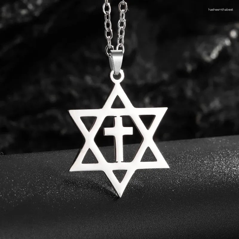 Pendant Necklaces Stainless Steel Solomon Star Of David Cross Necklace For Men Women Fashion Punk Judaism Lucky Amulet Jewelry Gift