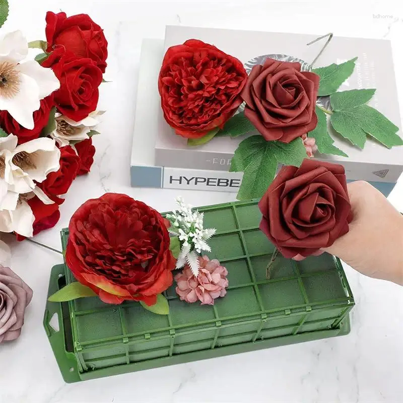 Dekorative Blumen Blumenschaum Käfig Rechteck Blütenhalter mit Arrangementzubehör für DIY Home Hochzeitsdekorationen
