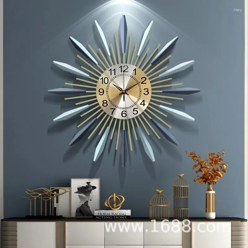 Wanduhren Luxus moderner großer Uhr kreativer Metall einzigartige modische blaue Quarz Dekoration