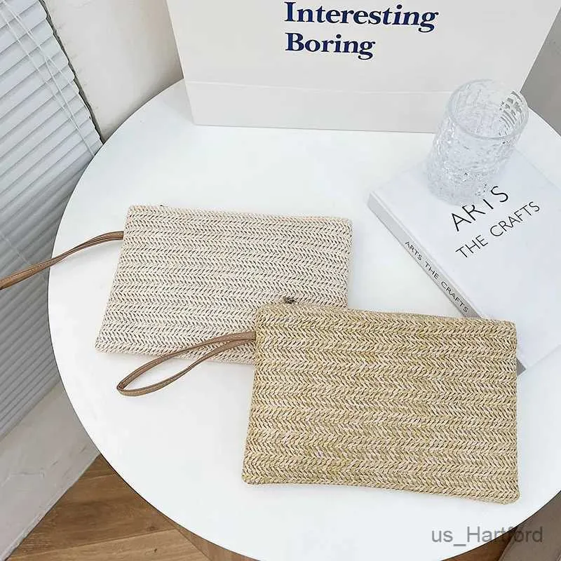 Handbags 2023 Summer Beach Handbags Straw Clutch Purses For Women Wedding Envelope Wallet Simple Casual Shopping Bag Coin Purse Bohemian