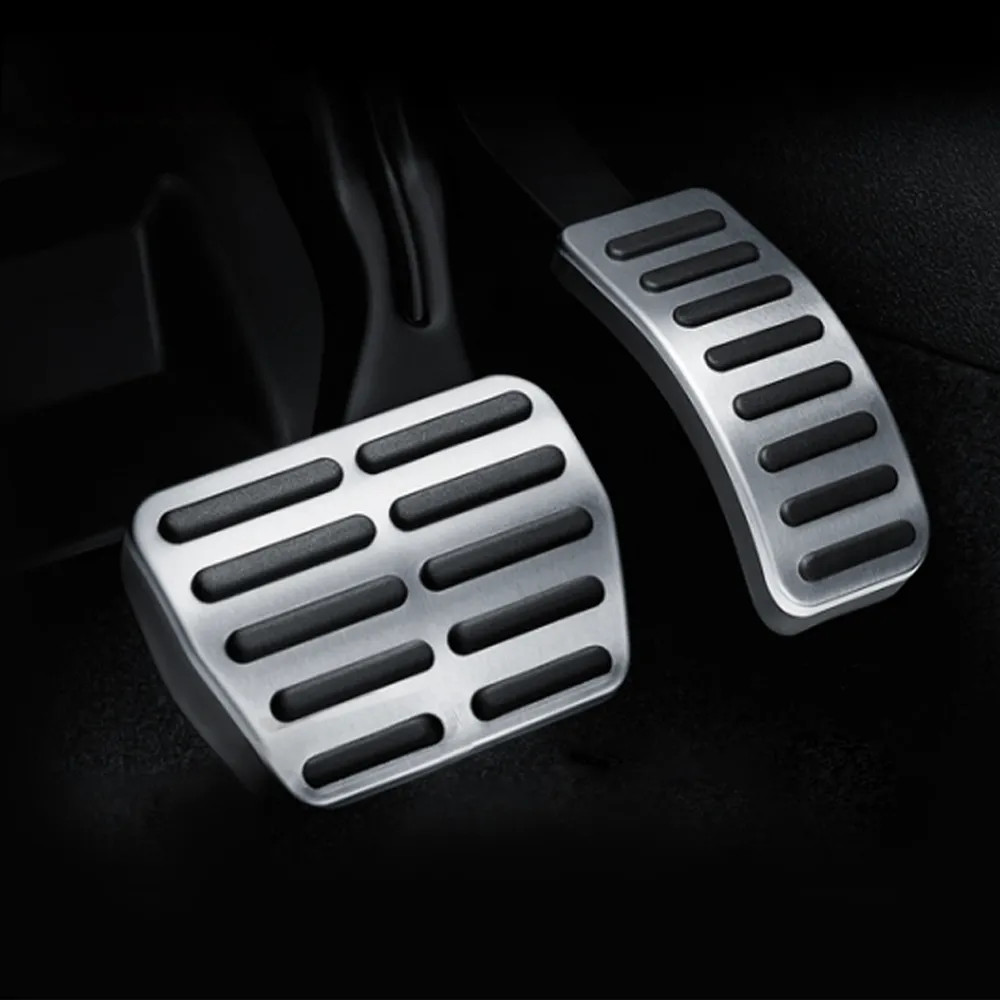 Lirun 3-Piece Anti-Slip Foot Rest & Pedal Cover Kit For Tesla Model 3 – Chrome Brushed Stainless Steel With TPE Rubber, No-Drill Install