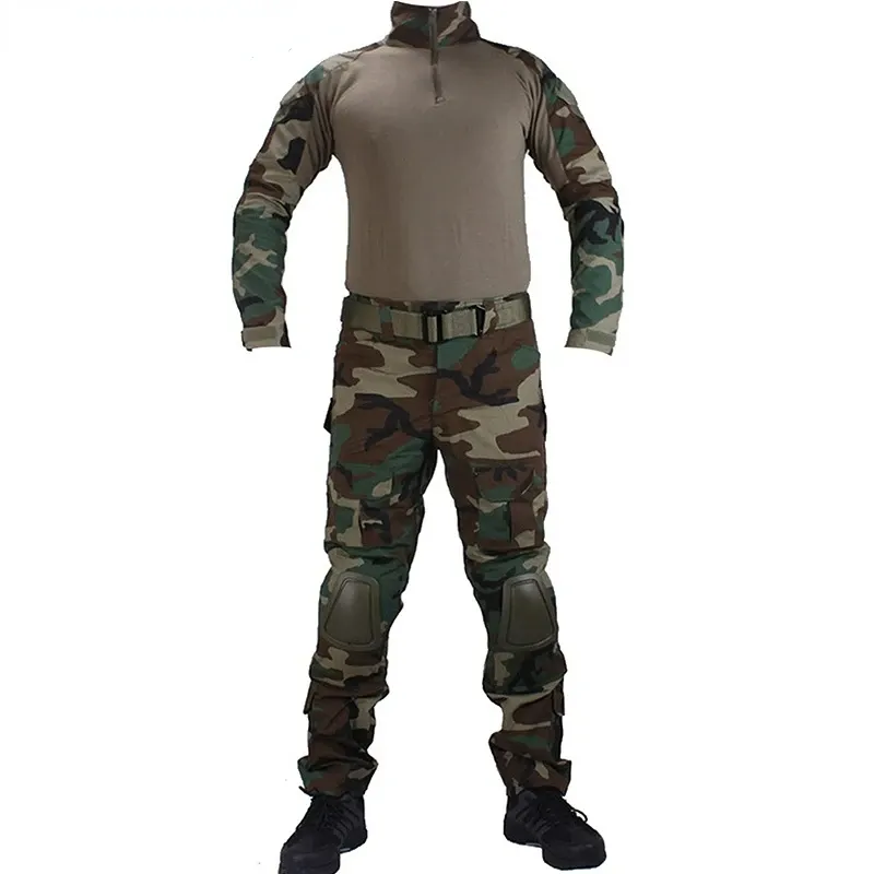 Calças da floresta camuflagem roupas de caça ao exército militar combate bdu calça de camisa conjunto camufla