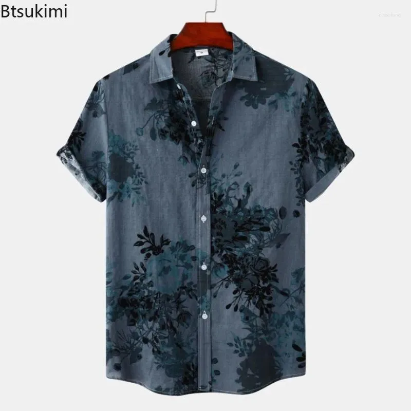 Casual shirts voor heren 2024 Bloem geprinte korte mouw mode losse revers voor heren tops zomer mannelijke Hawaiiaanse t-shirts
