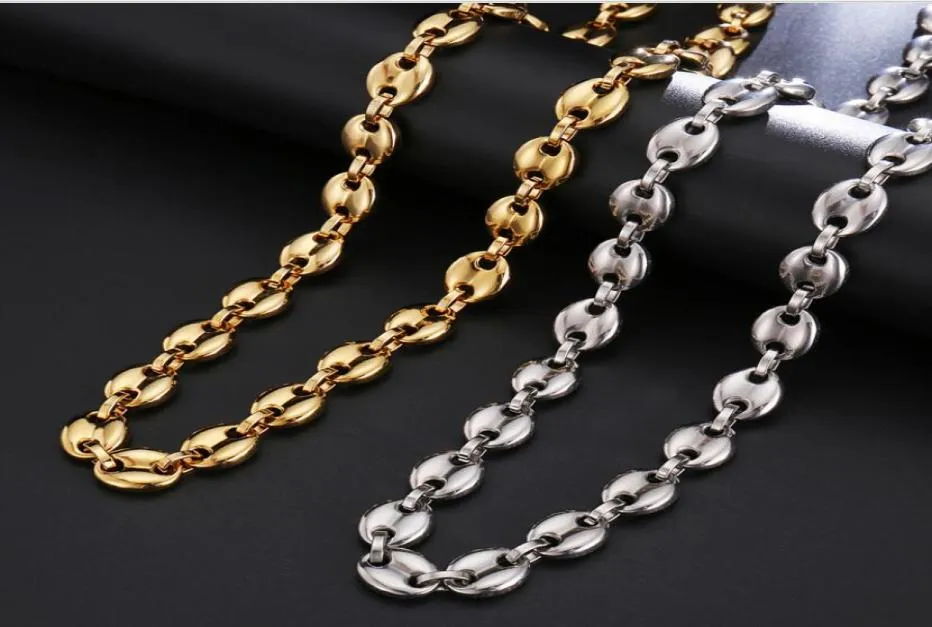 2019 Yeni hip hop genişliği 11mm 60cm paslanmaz çelik altın ve gümüş kahve çekirdeği zinciri kolye MEN039S Jewelry2632015