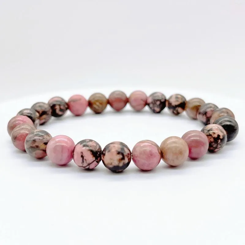 Strand Natural Rhodonite perline bracciale Crystal Stone Fashion Catena per donne uomini Sweet Reiki Healing Bangle Bangle Gioielli regalo