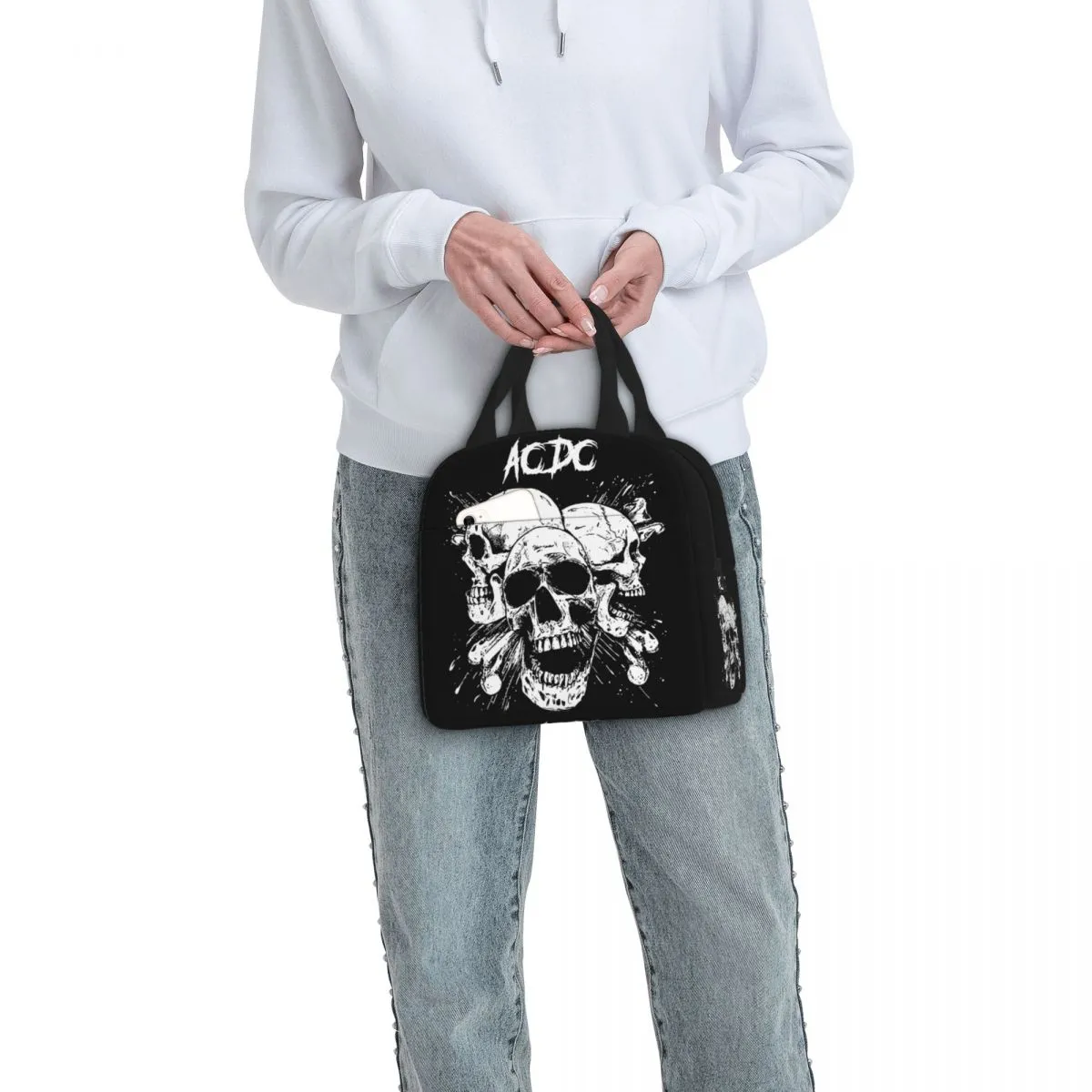 AC DC Heavy Metal Music Insulated Lunch Bags Thermal Bag Meal Container Skull Large Tote Lunch Box Girl Boy College Picnic