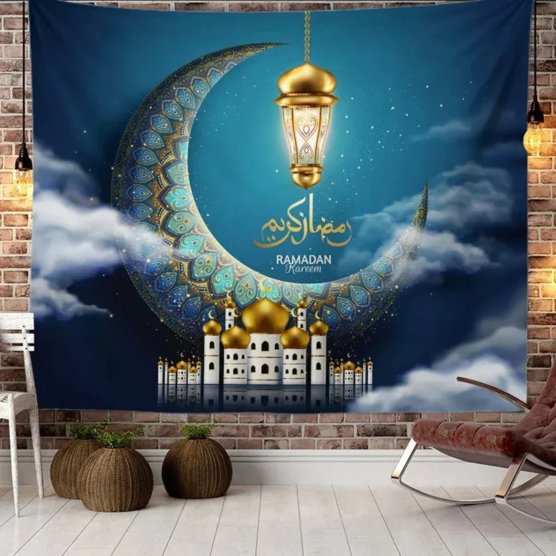 Ramadan Wandteppich islamischer Mond Eid Tapestry Mubarak Religion Festival Wand Hanging Stoff Wandteppich für Kirchenzimmer Dekoration 240403