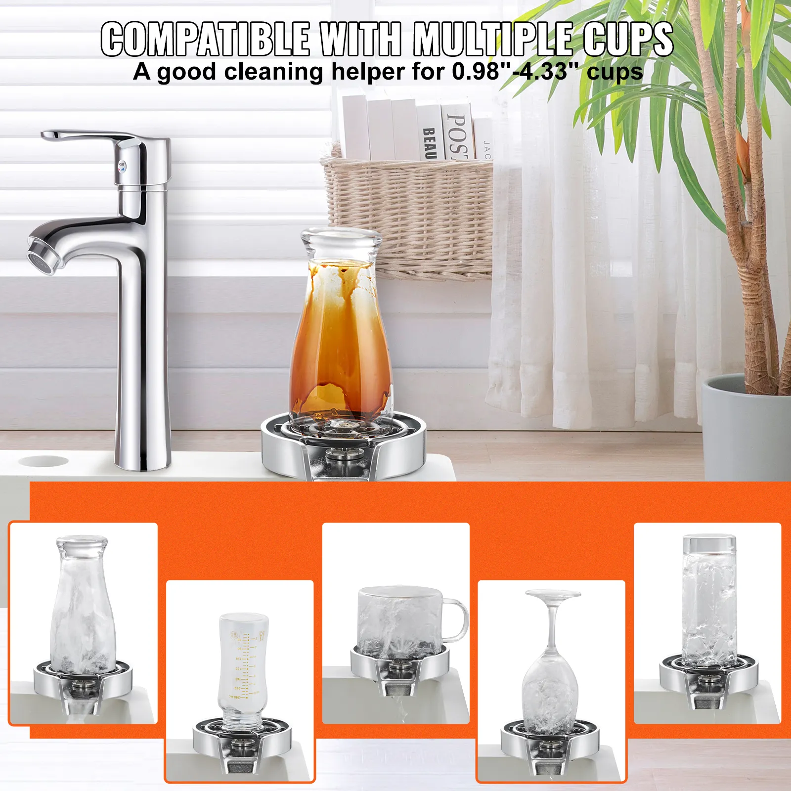 VEVOR Glass Rinser Wearproof Kitchen Sink Faucet Cup Washer W/Steel or ABS Cup Holder for Baby Bottle Glass Cup Wine Glass