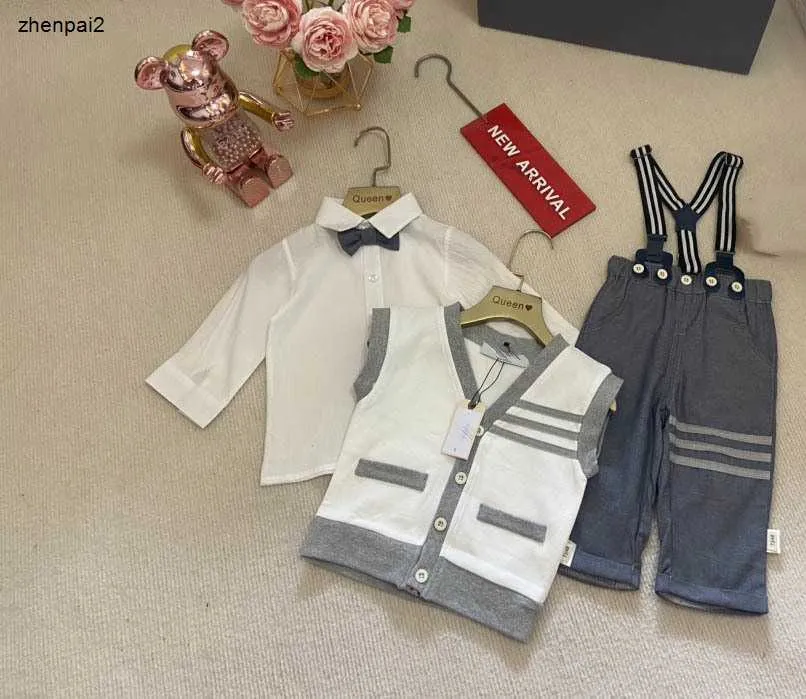 Luxury toddler bodysuit newborn tracksuits Size 66-100 CM Solid color shirt Sleeveless knitted vest and Camisole pants 24April