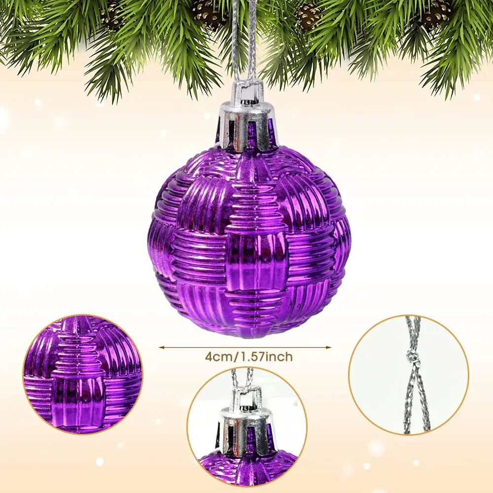 Boules décoratives de Noël Bautes texturées tissées colorées pour ornements d'arbre pendentif 2024 Nouvel An Home Party Decor Supplies