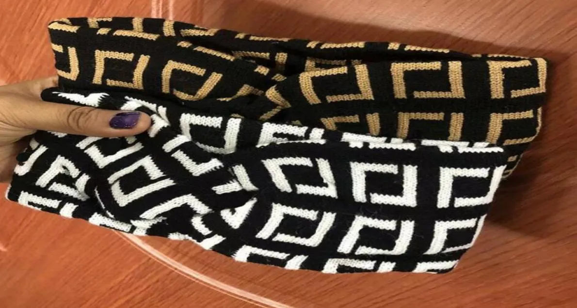 Mode kvinnors varumärkesdesigner f bokstavstryck huvudband hårband bredbörd ull stickad vävning turban headwrap utomhus vinter3928131