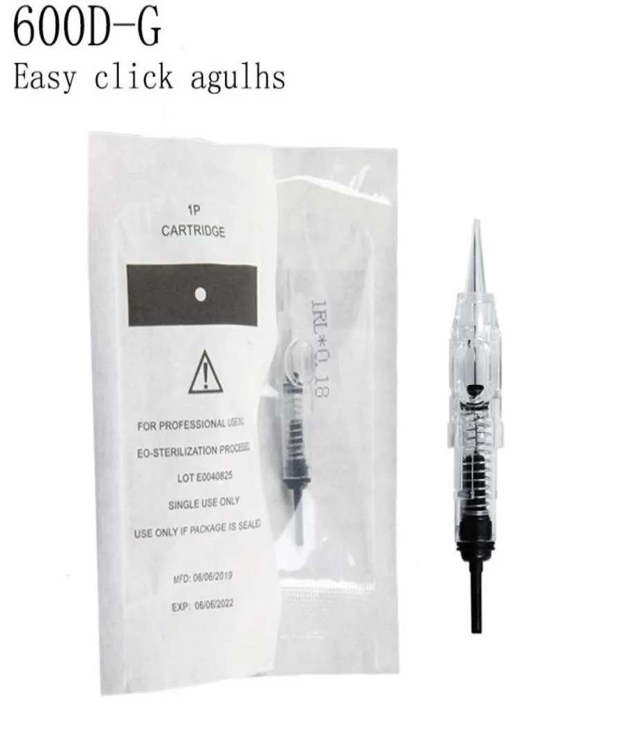 100pcs fácil clique em agulhas de tatuagem de 600dg 1RL 100 A agulhas de cartucho de cartucho de tatuagem esterilizada de tatuagem de tatuagem permanente agulhas de maquiagem Dica C6551404