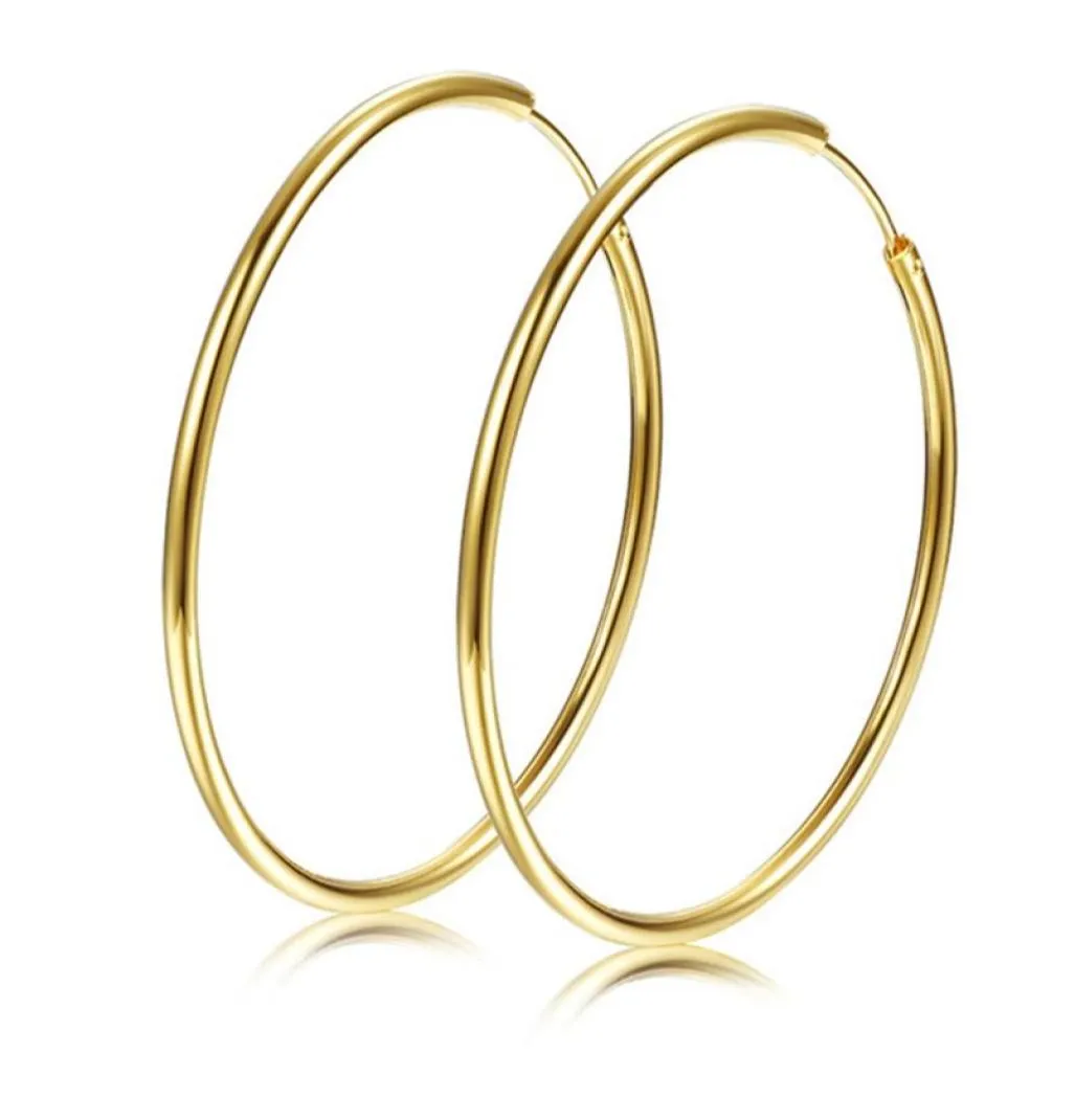 Womens Girls Smooth Hoop örhängen 18k Gul guldfylld stor stor cirkel Huggies örhängen 40mm diameter9816219