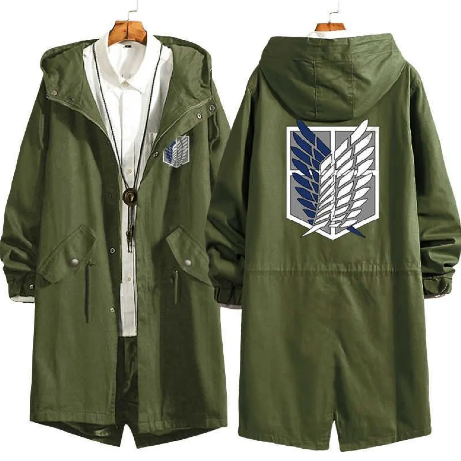 Ataque ao Titan Eren Levi Vento Trench Long Hoodie Jaqueta Shingeki No Kyojin Sasha Braus Ymir Armin Cosplay Wings of Liberty Y0903282E