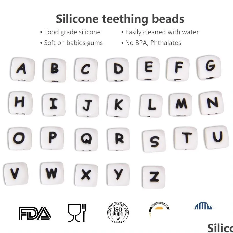 Altre perle da 26 lettere/set sile bpa fai -da -te sciolte per collana di dentizione e clip di cibi per alimenti lettere ABC Delivery Delivery Delivery je dhgarden dhurk