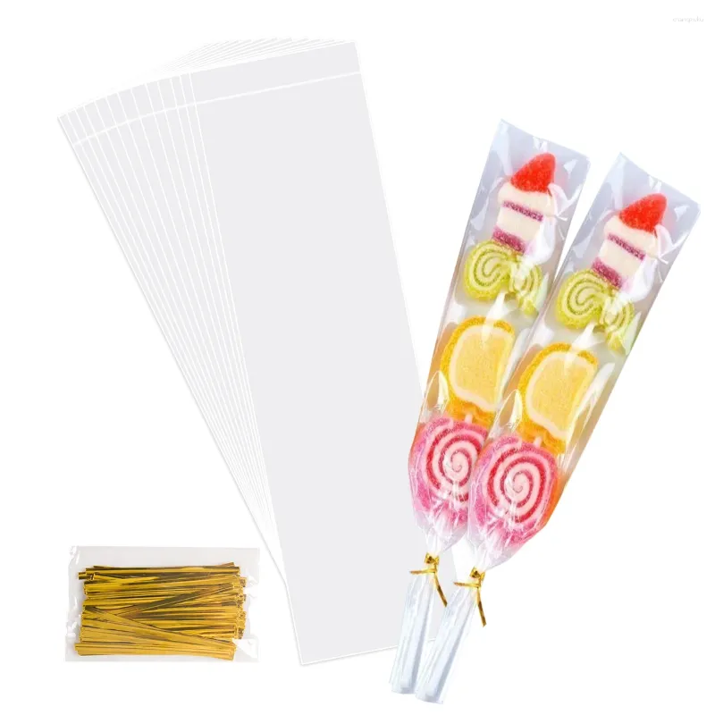 Geschenkverpackung 50/100pcs lange klare Plastiktüte flach offenes Cellophan Lollipop Süßigkeiten Cookie Opp Food Pack Hochzeits Geburtstagdekoration