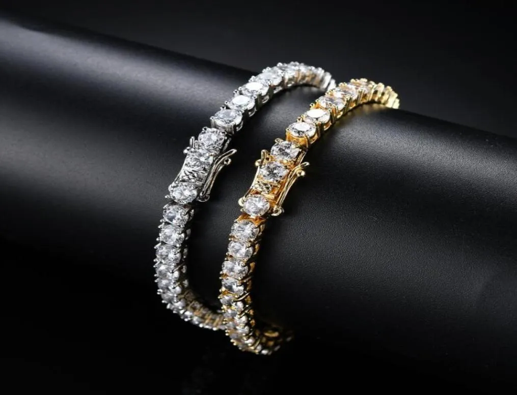 Tennis chain 3mm 4mm 5mm 18K gold silver copper micro inlaid zircon single row Bracelet hip hop rap men039s jewelry accessories4558930