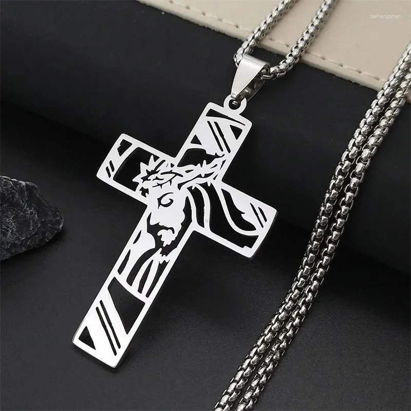 Colliers pendants Christ Dieu croix Jésus Couronne d'épines Collier de chaîne Men Men en acier inoxydable Bijoux de crucifix colle masculino