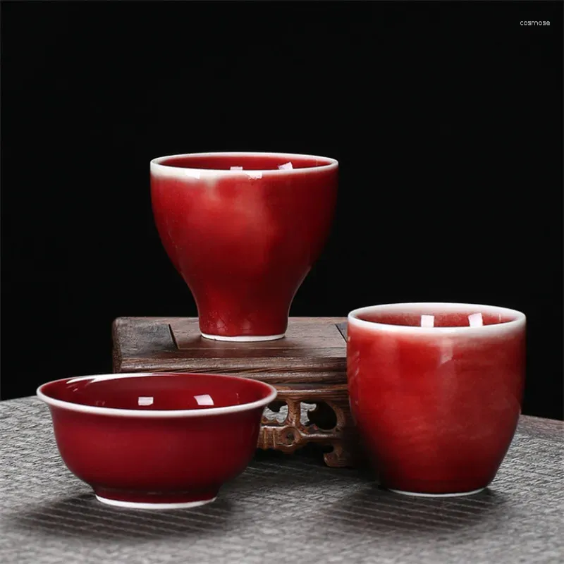 Tasses Saucers Céramique Red Glaze Fabinage à la main