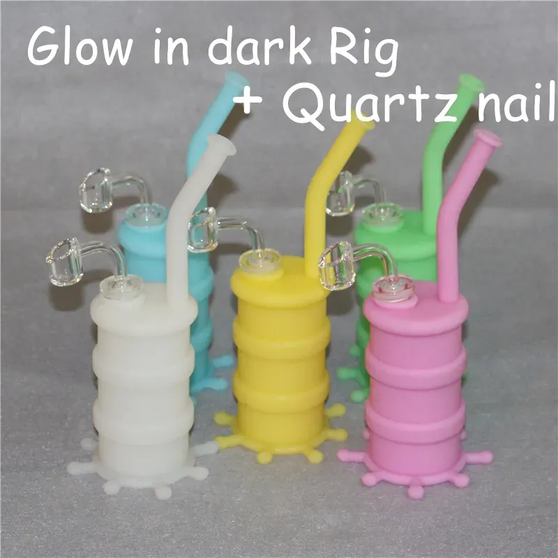 Silicon Rigs Silicone Hookah Bongs Glow in the dark oil dab rig with Clear 4mm 14mm male quartz nails