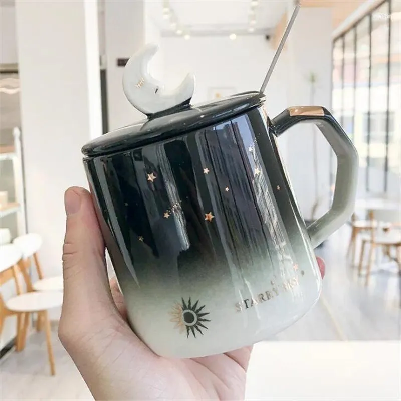 Кружки Kawaii Galaxy Moon Cups Creat Ceramic Coffee Travel Mug с крышкой и ложкой творческий звездный небо домашнее завтрак молоко