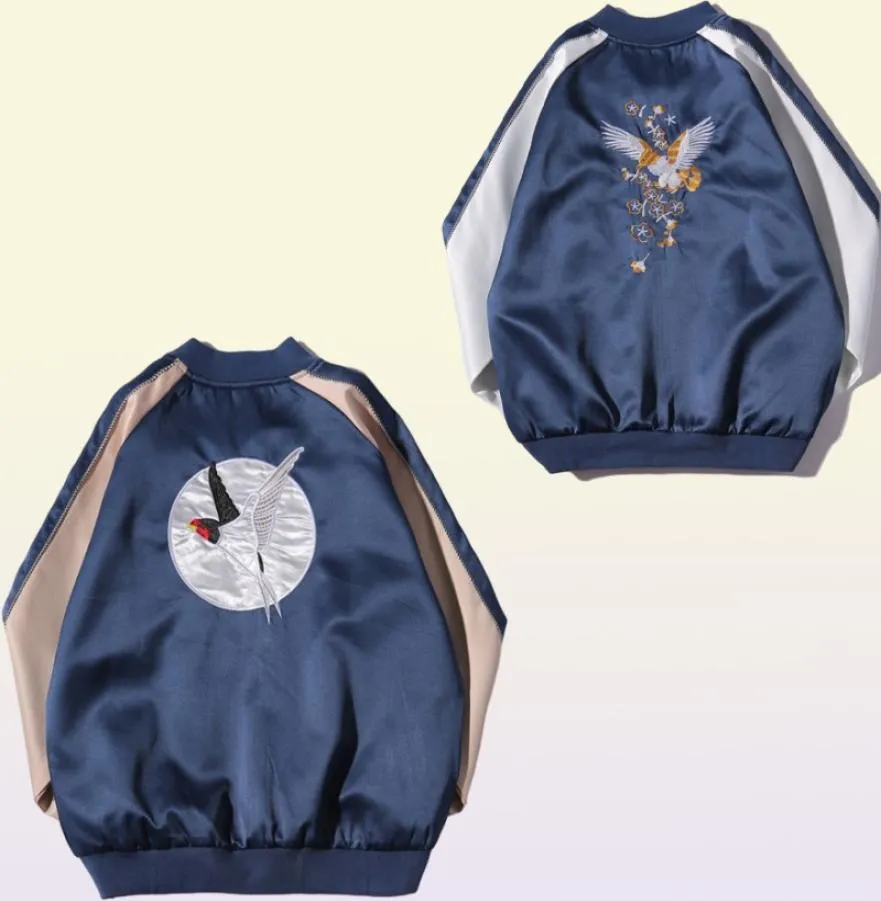 Japanese Satin Sukajan Embroidery Bomber Jacket Men Yokosuka Souvenir Jacket Streetwear Hip Hop Baseball16916163