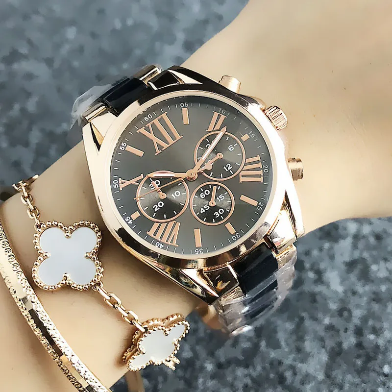 Luxury Womens Gold Tone Watch: Classic Roman Numerals, Three 