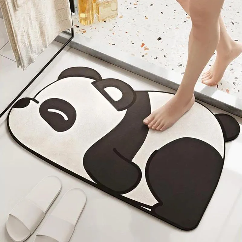 Badmattor Badrum Absorbent Mat Cartoon Panda Snabbtorkning Pad Hushållen Anti-halkgolv Söt djurdekoration Toalettmatta